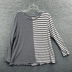 Lane Bryant Womens Top 14/16 Cream Gray Striped Long Sleeve Shirt Stretch
